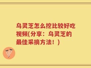 乌灵芝怎么挖比较好吃视频(分享：乌灵芝的最佳采摘方法！)