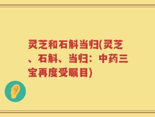 灵芝和石斛当归(灵芝、石斛、当归：中药三宝再度受瞩目)