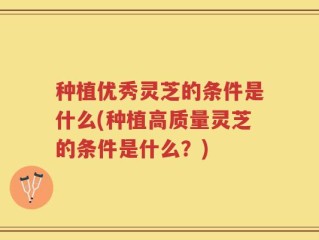 种植优秀灵芝的条件是什么(种植高质量灵芝的条件是什么？)