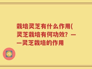 栽培灵芝有什么作用(灵芝栽培有何功效？——灵芝栽培的作用