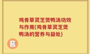 鸡骨草灵芝煲鸭汤功效与作用(鸡骨草灵芝煲鸭汤的营养与益处)