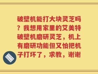 破壁机能打大块灵芝吗？我想用家里的艾美特破壁机磨研灵芝，机上有磨研功能但又怕把机子打坏了，求教，谢谢