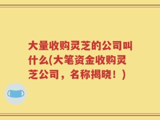 大量收购灵芝的公司叫什么(大笔资金收购灵芝公司，名称揭晓！)