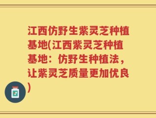 江西仿野生紫灵芝种植基地(江西紫灵芝种植基地：仿野生种植法，让紫灵芝质量更加优良)