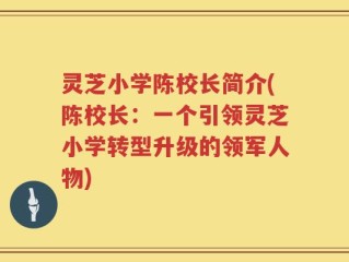 灵芝小学陈校长简介(陈校长：一个引领灵芝小学转型升级的领军人物)