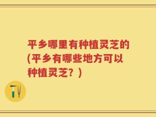 平乡哪里有种植灵芝的(平乡有哪些地方可以种植灵芝？)