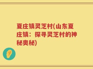 夏庄镇灵芝村(山东夏庄镇：探寻灵芝村的神秘奥秘)