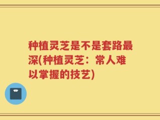 种植灵芝是不是套路最深(种植灵芝：常人难以掌握的技艺)