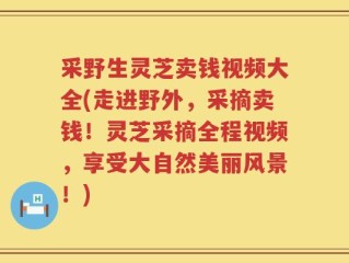采野生灵芝卖钱视频大全(走进野外，采摘卖钱！灵芝采摘全程视频，享受大自然美丽风景！)