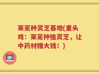 莱芜种灵芝基地(重头戏：莱芜种植灵芝，让中药材赚大钱！)