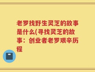 老罗找野生灵芝的故事是什么(寻找灵芝的故事：创业者老罗艰辛历程