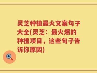 灵芝种植最火文案句子大全(灵芝：最火爆的种植项目，这些句子告诉你原因)