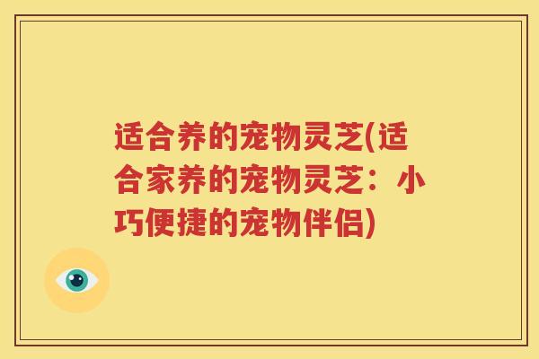 适合养的宠物灵芝(适合家养的宠物灵芝：小巧便捷的宠物伴侣)
