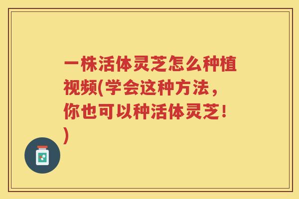 一株活体灵芝怎么种植视频(学会这种方法，你也可以种活体灵芝！)