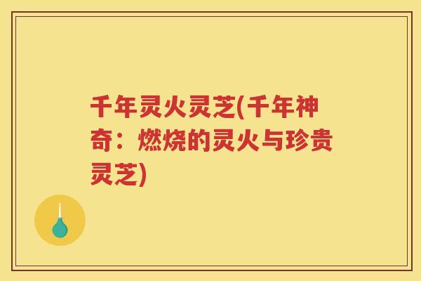千年灵火灵芝(千年神奇:燃烧的灵火与珍贵灵芝) 千年灵火灵芝(千年神奇:燃烧的灵火与珍贵灵芝)