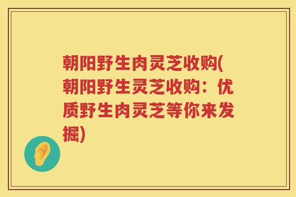 朝阳野生肉灵芝收购(朝阳野生灵芝收购：优质野生肉灵芝等你来发掘)