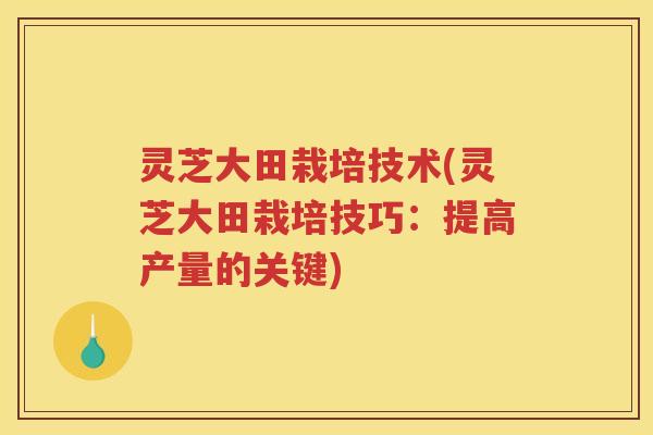灵芝大田栽培技术(灵芝大田栽培技巧:提高产量的关键) 灵芝大田栽培技术(灵芝大田栽培技巧:提高产量的关键)