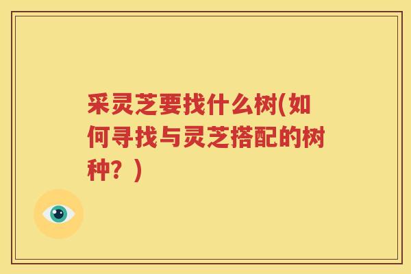 采灵芝要找什么树(如何寻找与灵芝搭配的树种？)