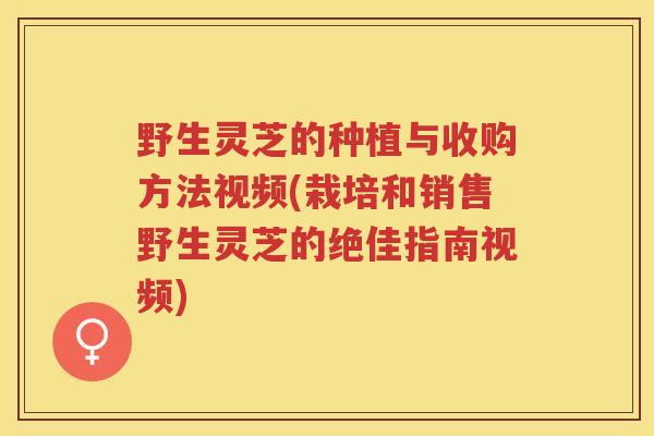 野生灵芝的种植与收购方法视频(栽培和销售野生灵芝的绝佳指南视频) 野生灵芝的种植与收购方法视频(栽培和销售野生灵芝的绝佳指南视频)