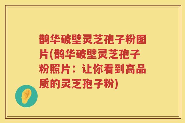 鹊华破壁灵芝孢子粉图片(鹊华破壁灵芝孢子粉照片：让你看到高品质的灵芝孢子粉)