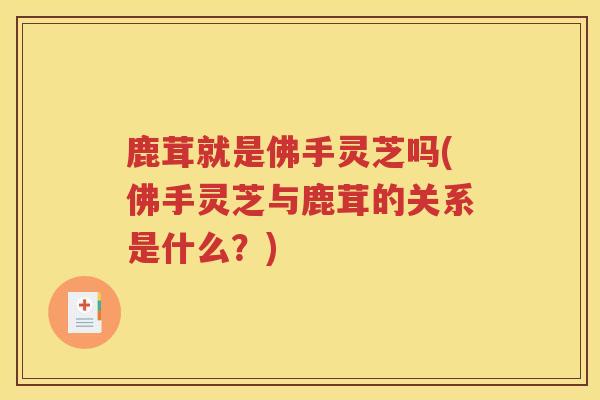 鹿茸就是佛手灵芝吗(佛手灵芝与鹿茸的关系是什么？)