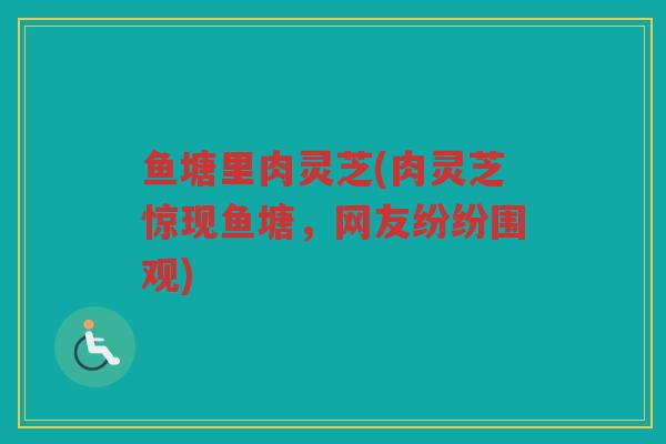 鱼塘里肉灵芝(肉灵芝惊现鱼塘,网友纷纷围观) 鱼塘里肉灵芝(肉灵芝惊现鱼塘,网友纷纷围观)