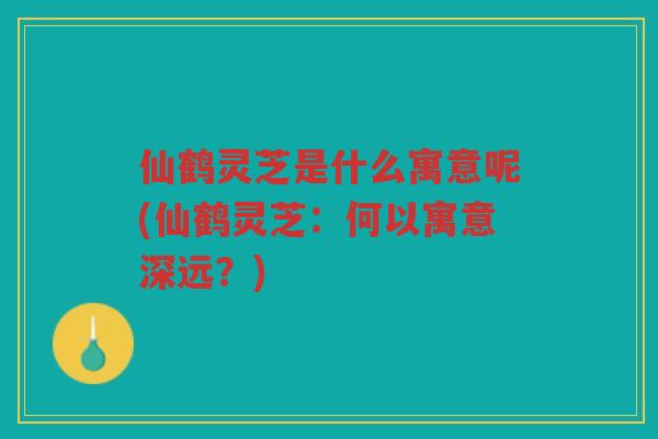 仙鹤灵芝是什么寓意呢(仙鹤灵芝：何以寓意深远？)