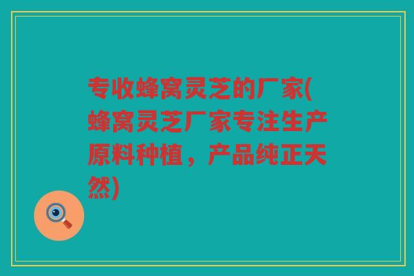 专收蜂窝灵芝的厂家(蜂窝灵芝厂家专注生产原料种植，产品纯正天然)