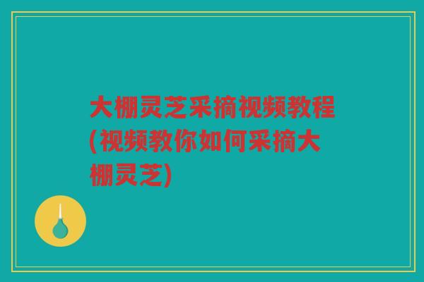 大棚灵芝采摘视频教程(视频教你如何采摘大棚灵芝)